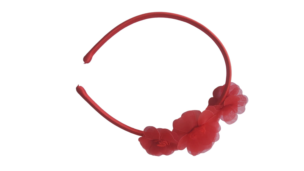 Red floral headband.
